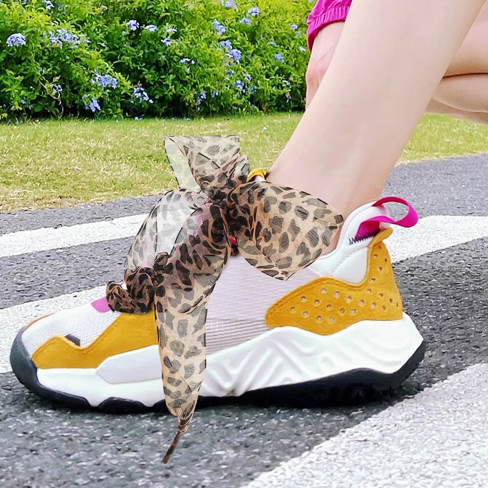 

2 Pairs 4CM Wide Shoelaces Leopard Print Durable Polyester Ribbon Sneakers Sports Shoes Halloween Cheetah Animal Satin