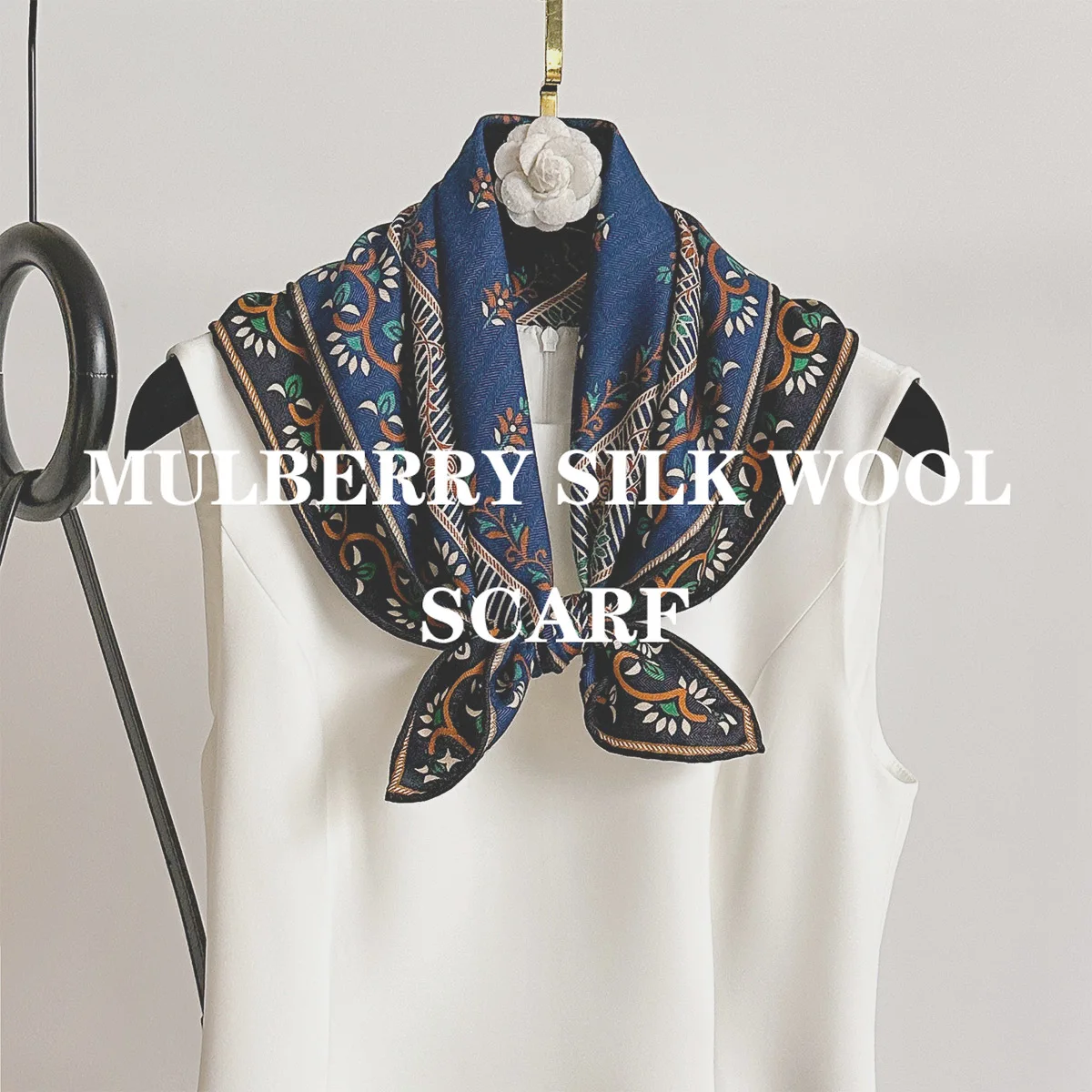 100% bufanda cuadrada de lana de seda para mujer, diadema para el pelo, bufandas para el cuello para oficina, pañuelo estampado de lujo, Foulard de primavera, chal femenino de 62cm