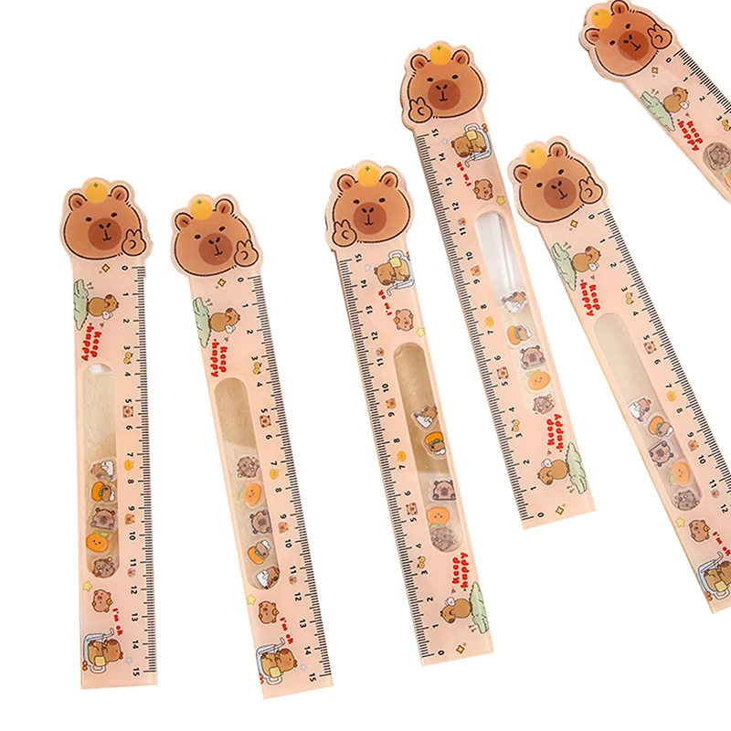 Apybara Shake Ruler de dibujos animados, regla recta de acrílico para estudiantes, 15cm, herramientas de dibujo creativas, regalos, suministros escolares, 1 unidad