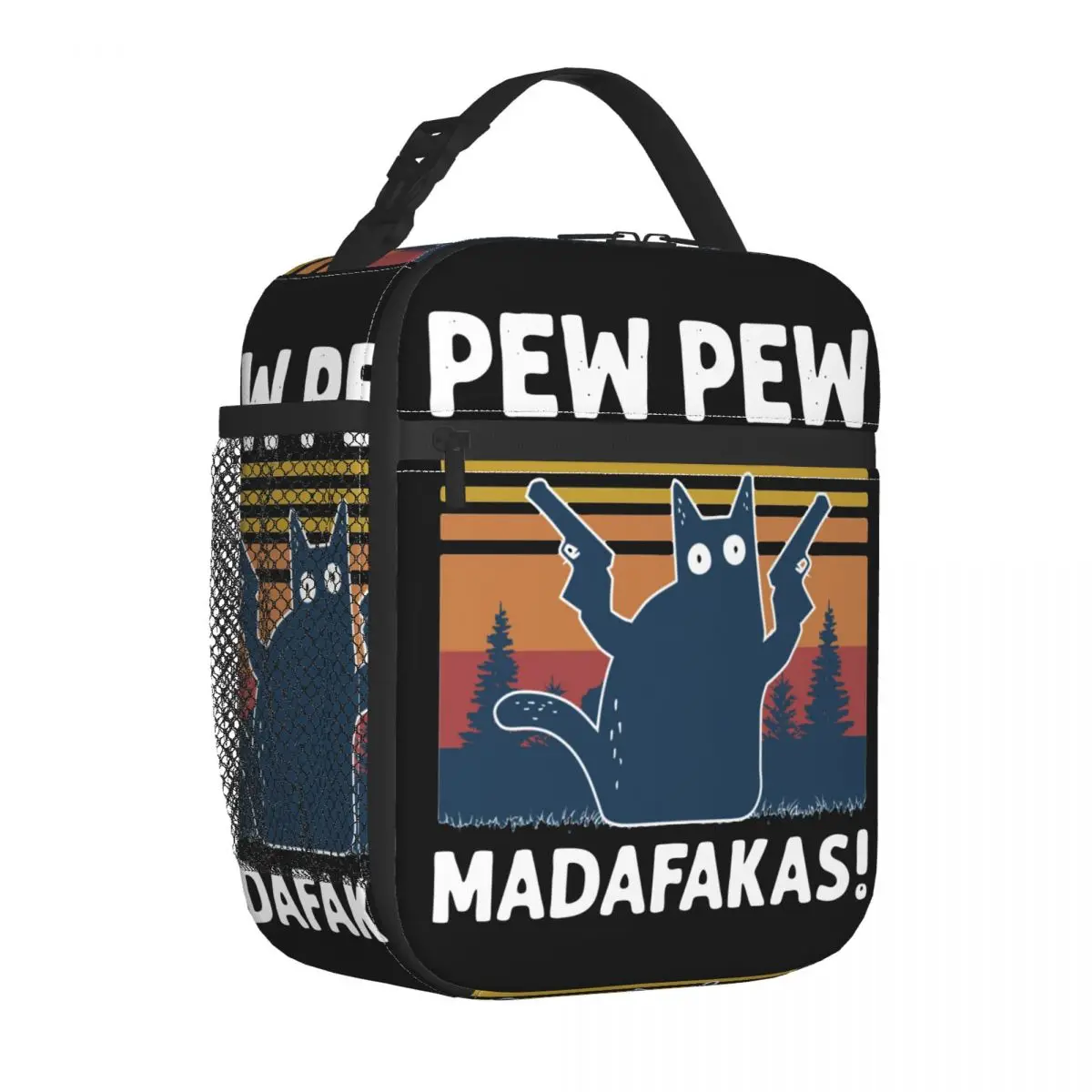 Vintage Retro Black Cat Pew Pew Madafakas Insulated Lunch Bag Storage Food Box Reusable Thermal Cooler Bento Box Travel