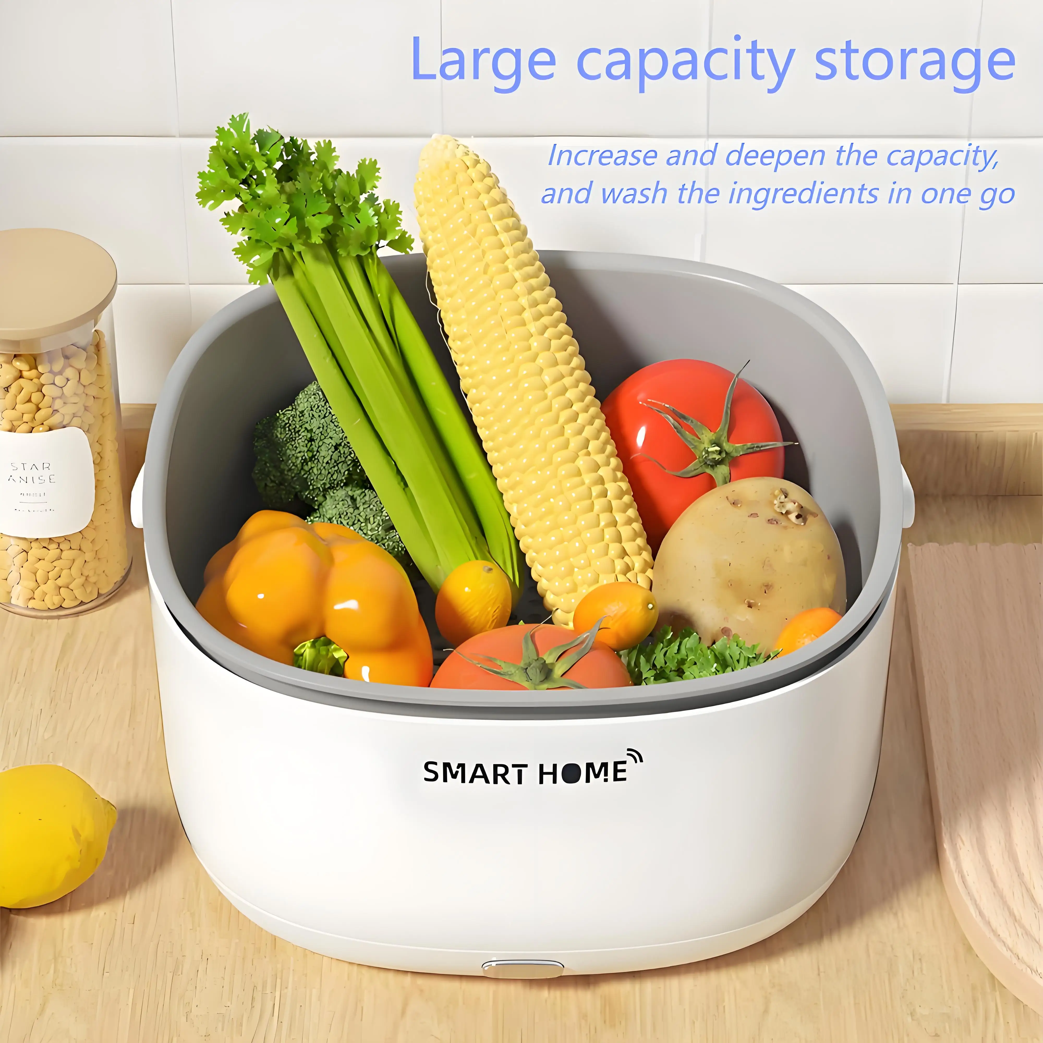 Electric Vegetable Washer – Double-Layer Fruit & Veggie Cleaning Basket, Multi-Functional Kitchen Tool for Home Use