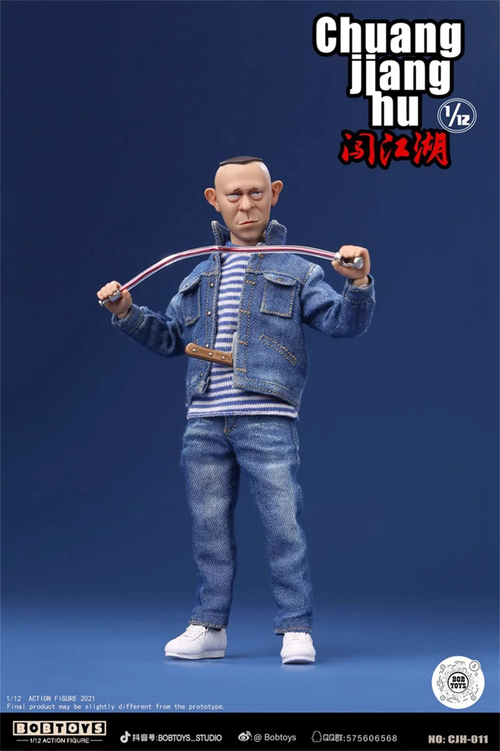 1/12 BOBTOYS CJH011 Break into Society Earn for Life Series Ma Shuai Fashion Blue Jeans Pant Coat Model Fit 6