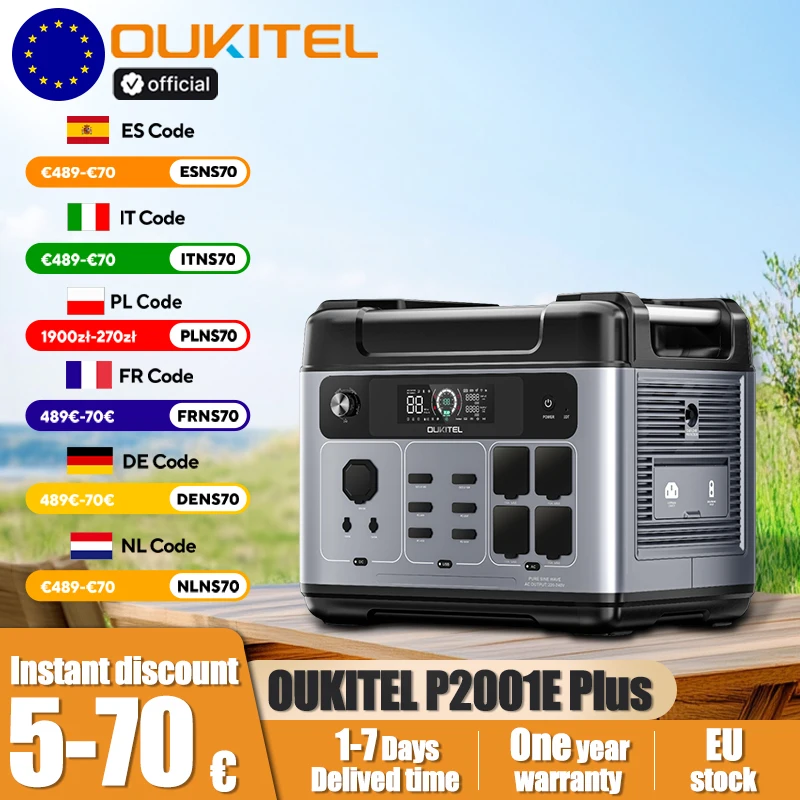 OUKITEL P2001E Plus Tragbares Kraftwerk 2400 W Ausgangsleistung 2048 Wh LiFePO4 Familie Outdoor Camping Backup-Stromversorgung Mobile Stromversorgung