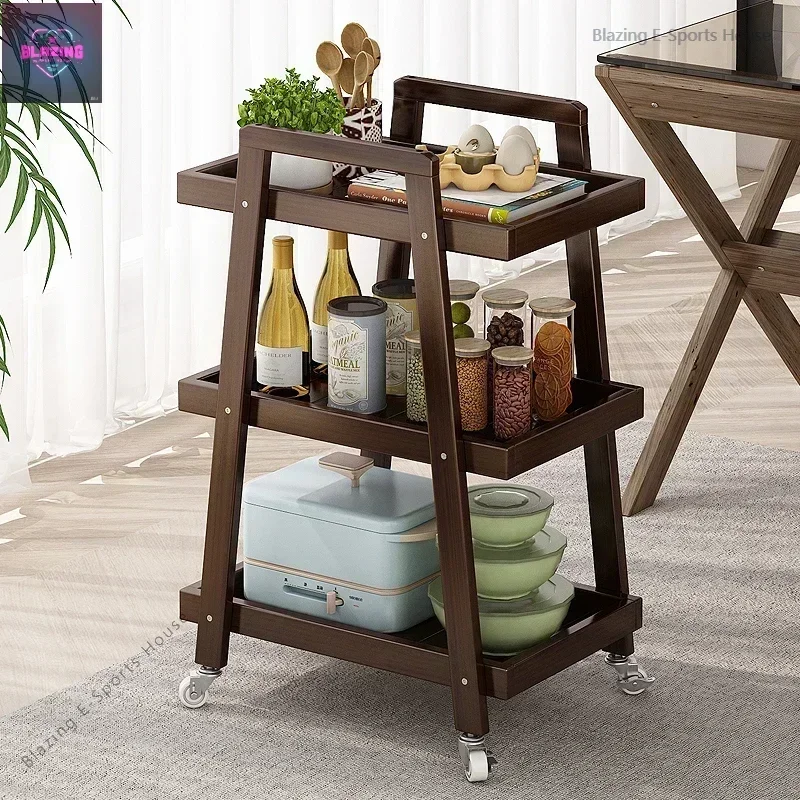 Bamboo Trolley Storage Shelf Floor-to-ceiling Kitchen Living Room Storage Organization Multi-layer Auxiliary Cart With Wheels
