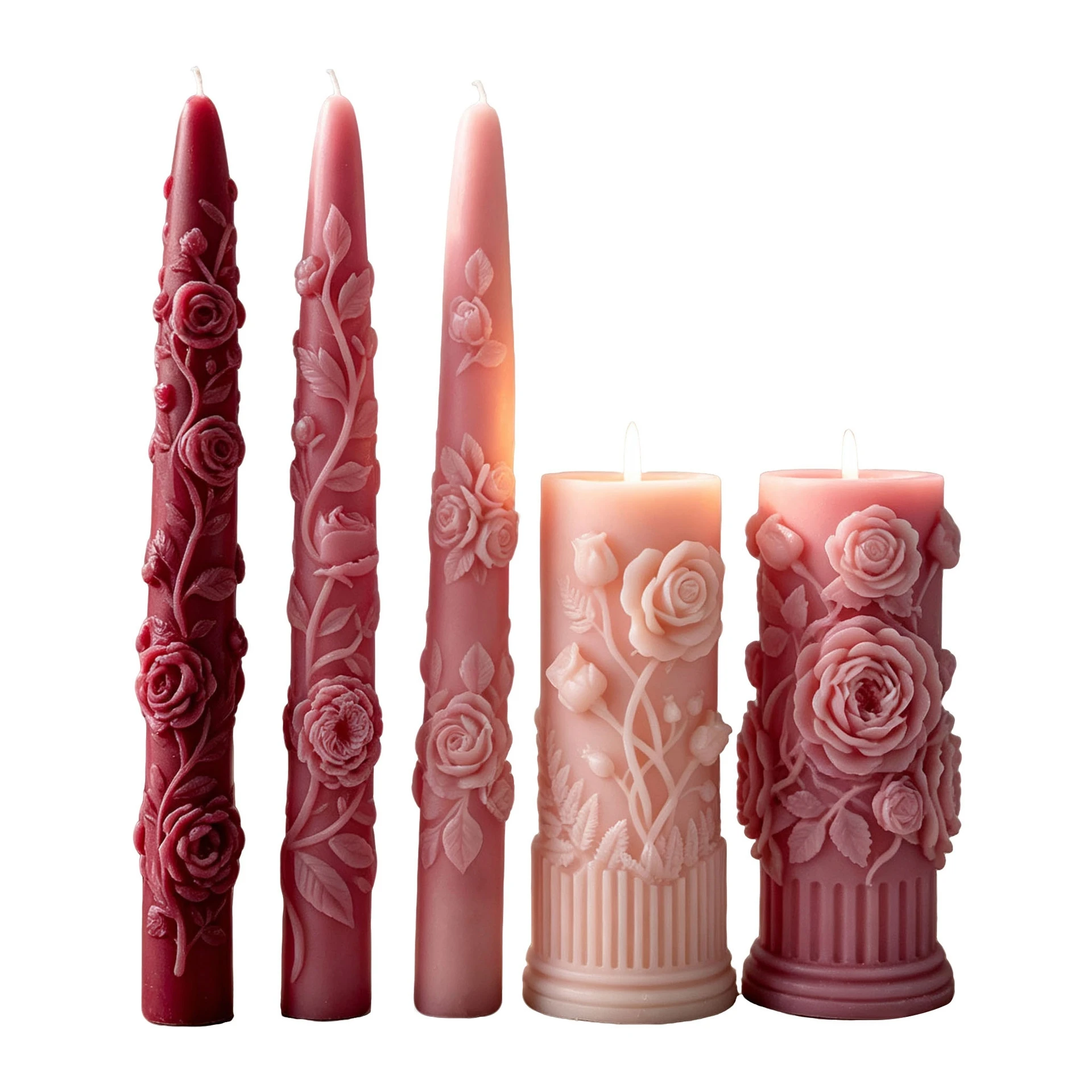 3D Rose Relief Cylinder Candle Silicone Mold