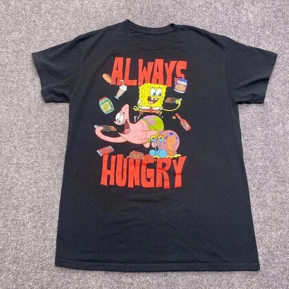 

Spongebob Squarepants Shirt Mens Medium Black Nickelodeon Patrick Always Hungry Summer Harajuku Men's Women's T-shirts Loose Y2K