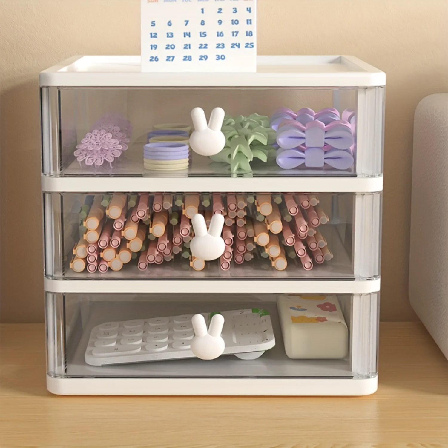 Cartoon Rabbit Desktop  Box - Durable Mini Plastic Organizer with Clear Drawers for Effortless Stationery  - Ideal for Desk, Roo