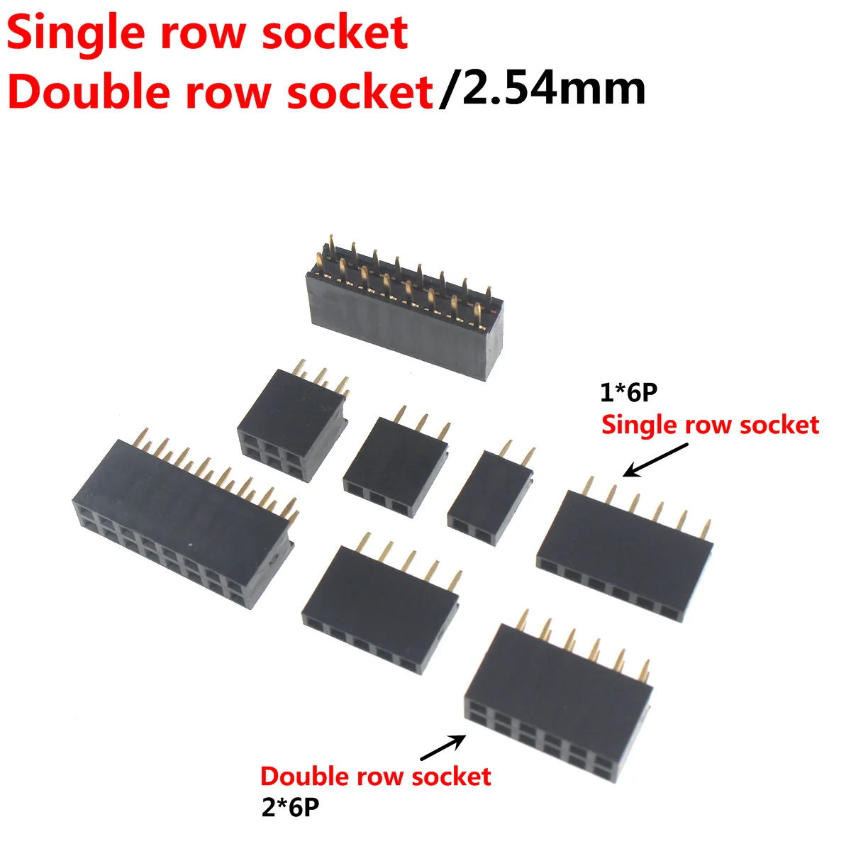 100/50PCS Single Row Pin Female Header Socket Pitch 2.54mm 1*2P 3P 4P 6P 8P 12P 15P 20P 40P Pin Connector For Arduino