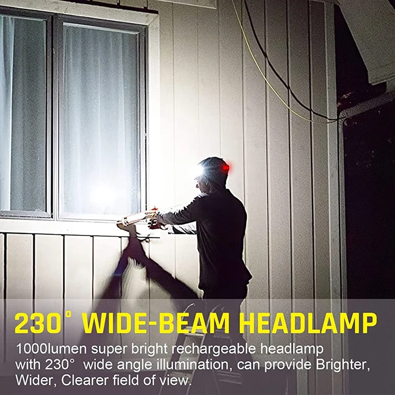 赤いテールライト付きの充電式LEDヘッドライト、230 ° ワイドビームヘッドランプ、ランニングライト、ランナー、キャンプ、ハイキングなど