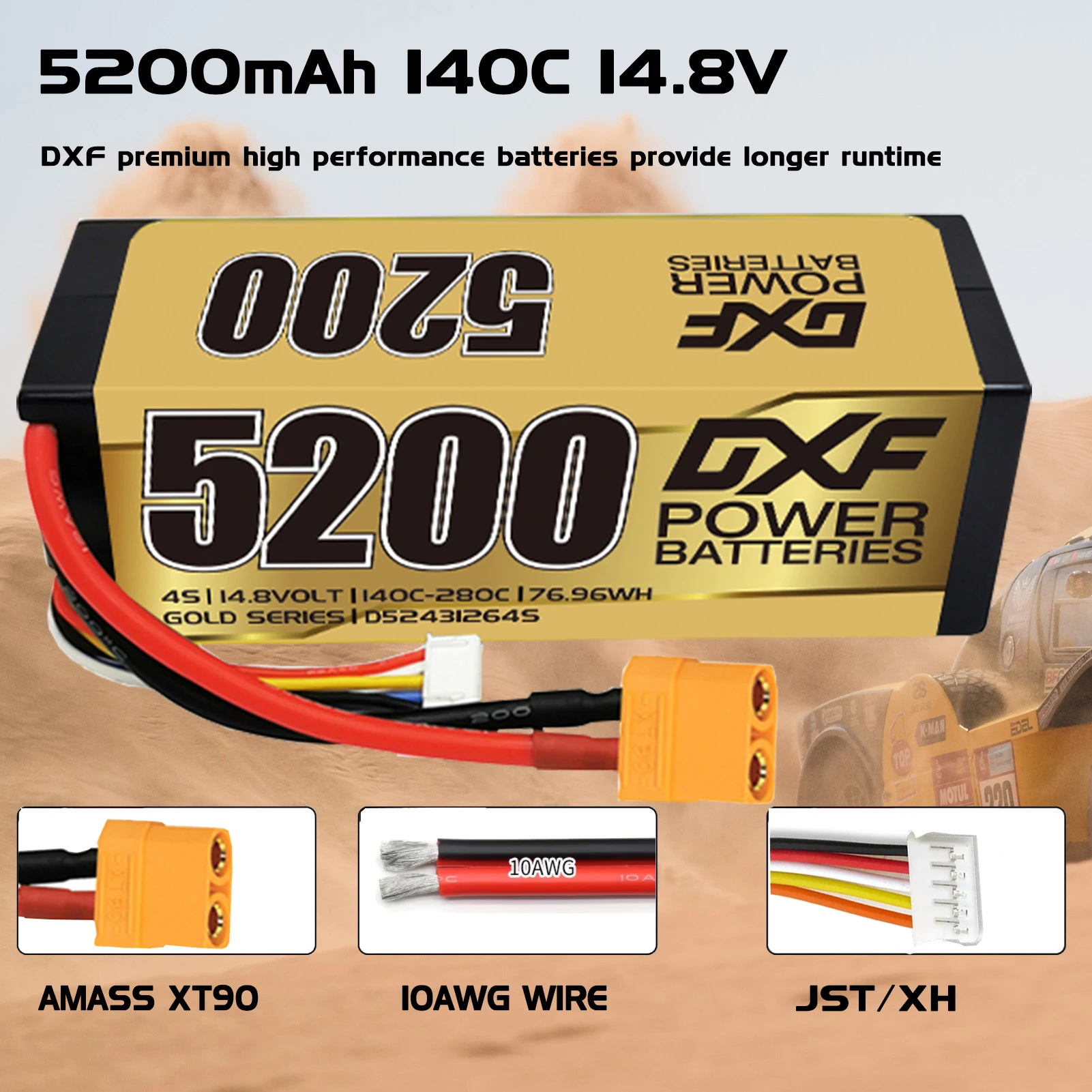 DXF 4S Graphene Lipo 14.8V 5200mAh 6200mAh 140C Gold Version Racing Series HardCase for RC Car Truck Evader BX Truggy 1/8 Buggy