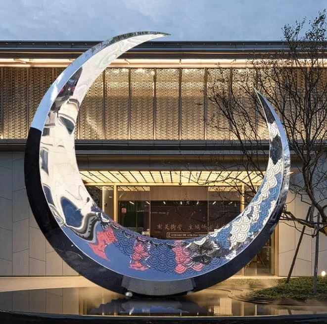 Modern Large  Outdoor Landscape  Hollow Metal Statues Stainless Steel  Moon Sculpture