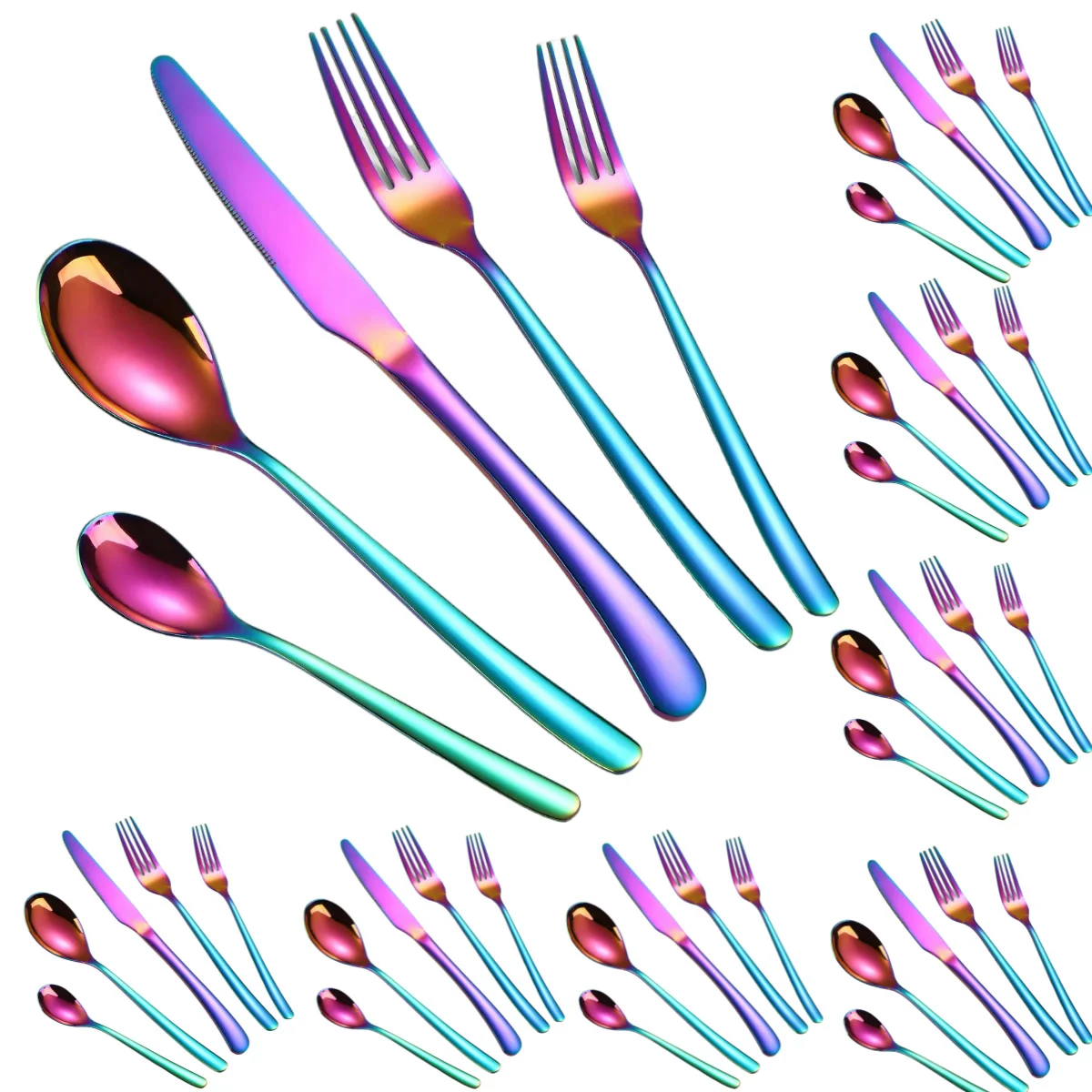 A · HOUSEWARE 40 Pieces Rainbow Silverware Noble Handle Stainless Steel Flatware Set Utensil Tableware Cutlery Knife Spoon Fork