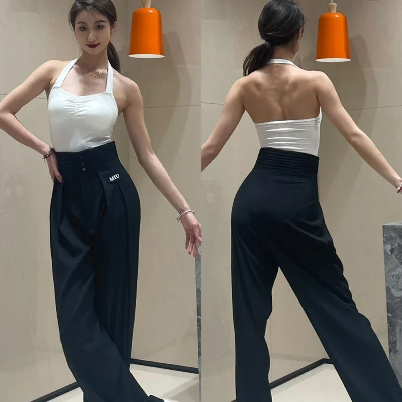 New Latin Dance Pants Women Modern Dance Pants Button Trousers Chacha Rumba Tango Dress Latin Performance Clothes Modern Pants