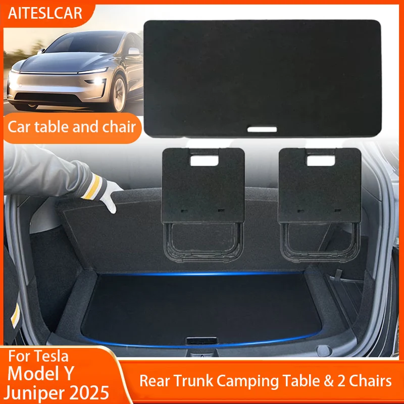 For Tesla Model Y Juniper 2026 Travel Folding Camping Picnic Table Fits Rear Trunk Portable Folding Boot Table with Chairs Set