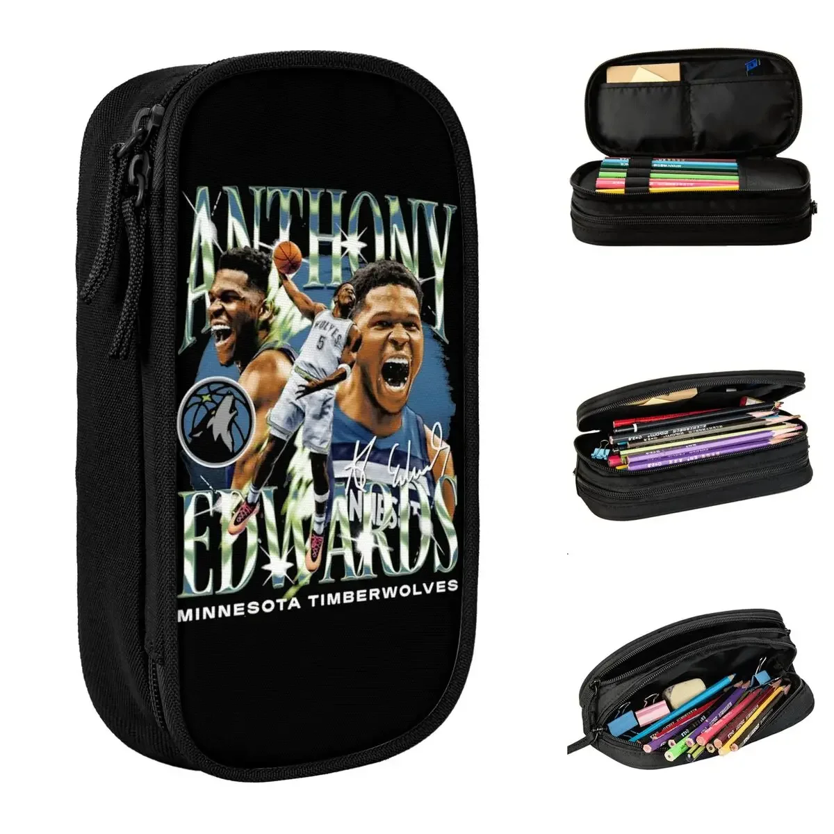 Lovely Anthony Edwards ANT Basketball Player Pencil Case Sports Pencil Box Pen Holder Large Storage Bags School Supplies Zipper