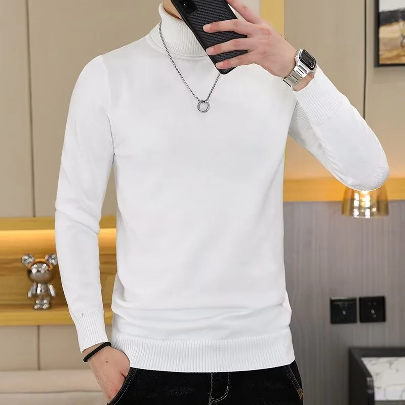 Men\'s Turtleneck Black and White Long Sleeve Knit Sweater