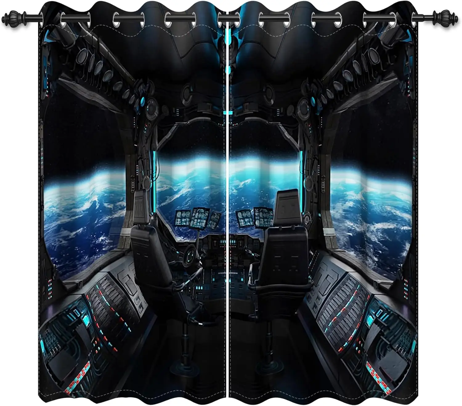 Luxurious SciFi Space View Curtain Window Treatment Polyester Galactic Abstract Decor Modern Futuristic Home Decoration Room Pan