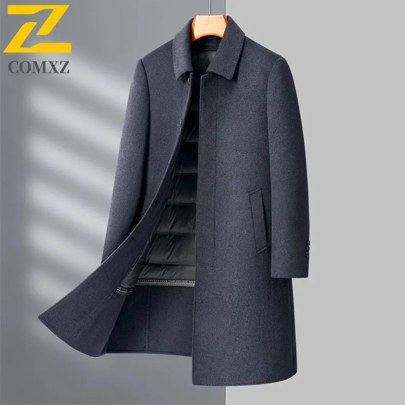 2025 Classic Wool Overcoat Winter New Casual Business Style Mid Length Coat Detachable Down Liner Premium Warm Outerwear