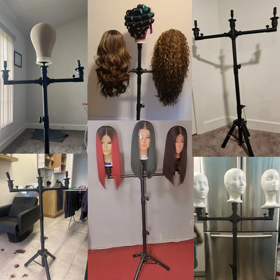 Wig Stand with Three Holders for Wig Making