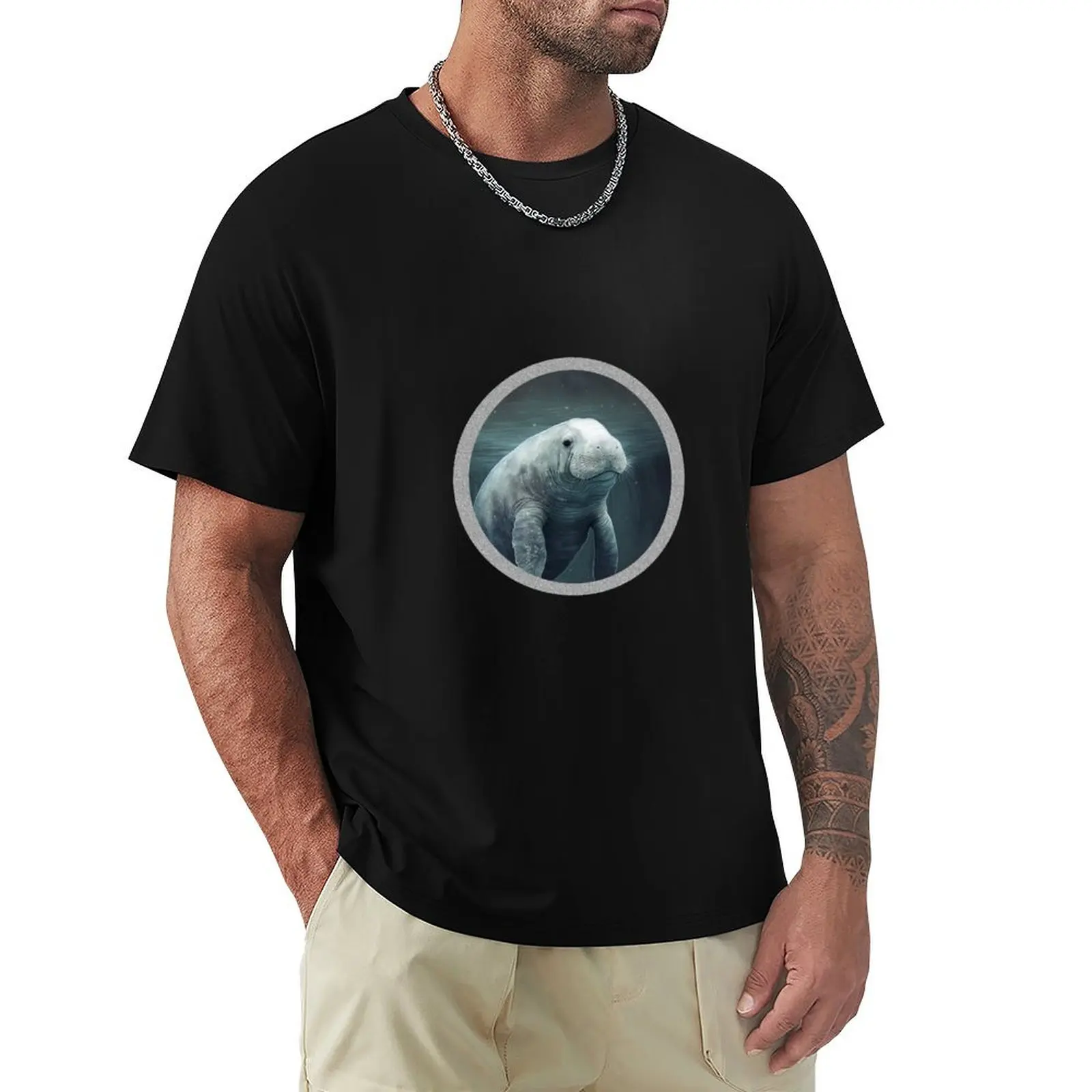 

Manatee Art for Decor and Fashion Cute Floating Manatee Peaceful Manatee T-Shirt Holiday Casual Short Sleeve Top