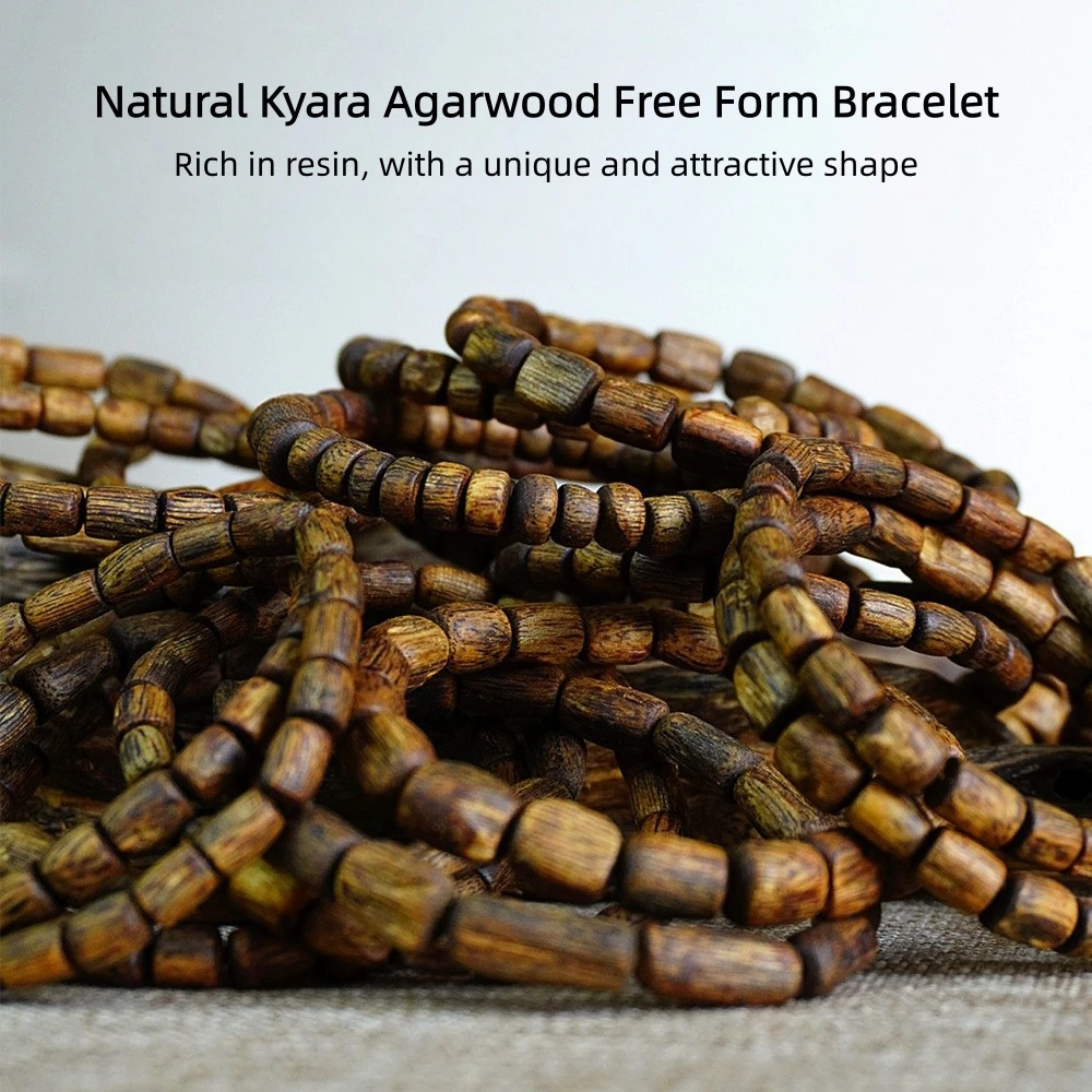 

Kyara Agarwood Bracelet Handicraft,Freeform Single Strand,Natural Insect-Damaged Aged Resinwood,Green Kyara Bracelet Accessories