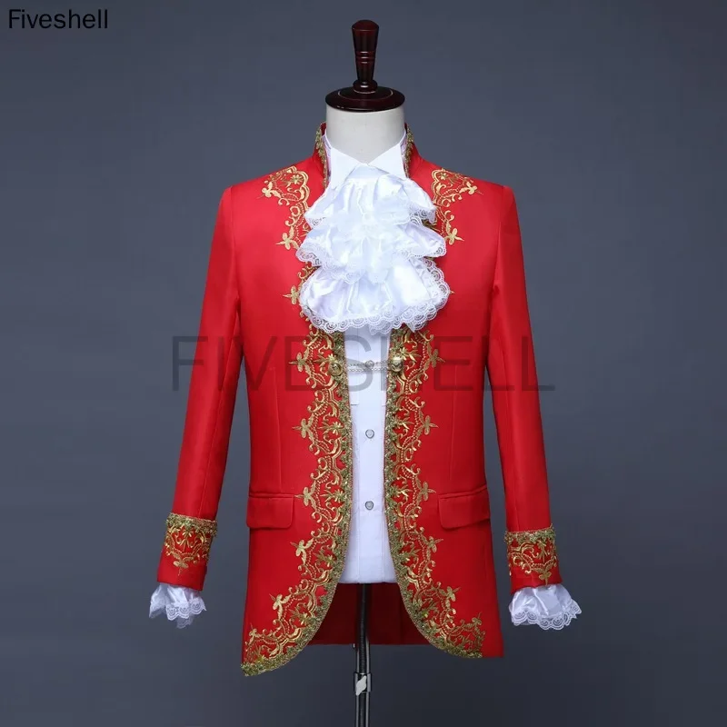 XS-XL King Prince Renaissance Stage Brazers Men Medieval Cosplay Stage Party Costume Coat+Pants+necktie Full Set Drop Shipping