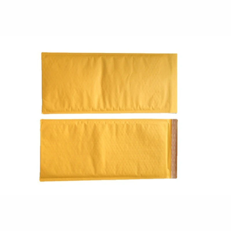 Saco de bolha de papel kraft amarelo, embalagem em forma longa, sacos expressos, envelope acolchoado para colar e cosméticos, 10pcs por lote