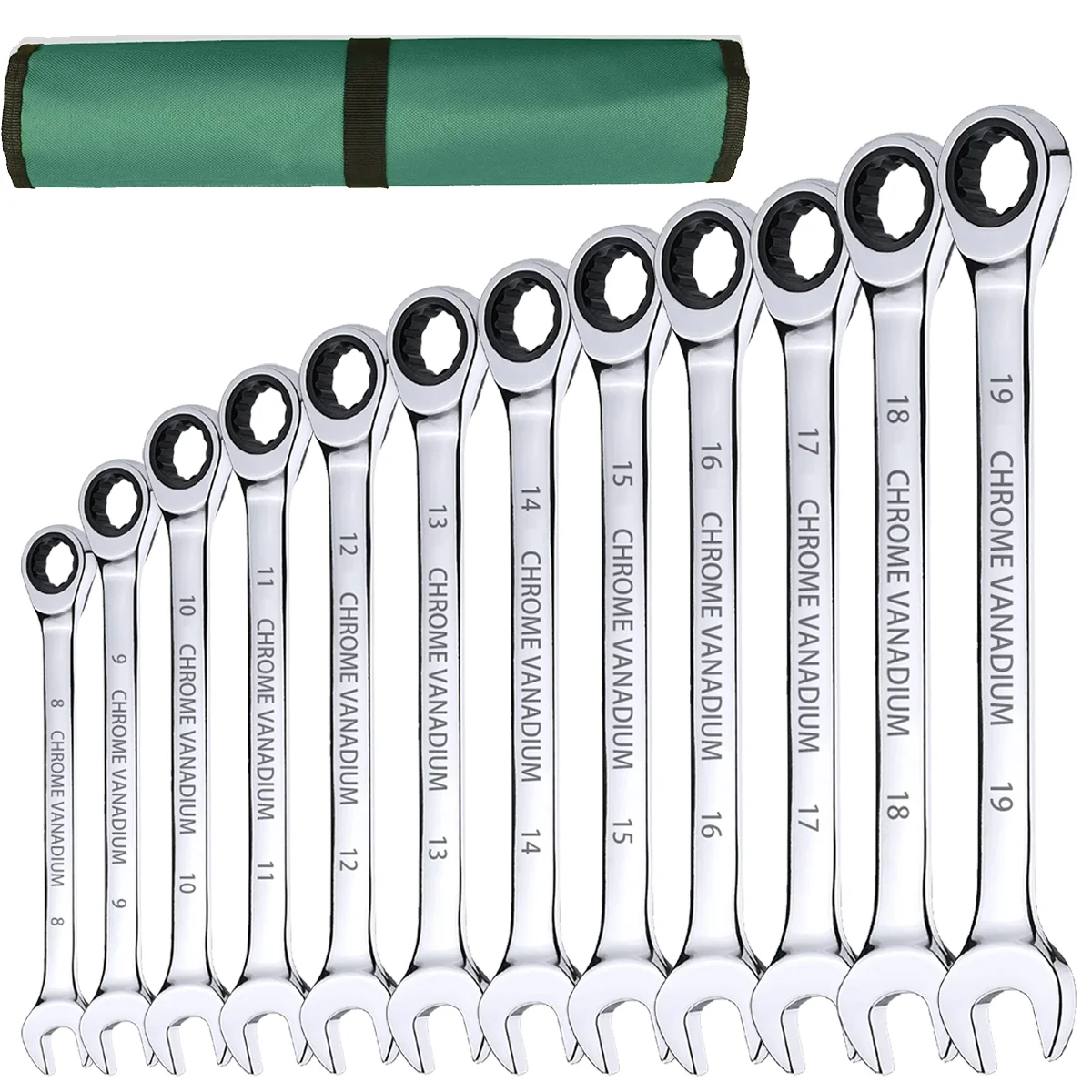 12PCS 72 Tooth Ratchet Spanner Set 8-19MM Fixed Head Combination Wrench Set Perfect for Home DIY, Bike, Car Repairs