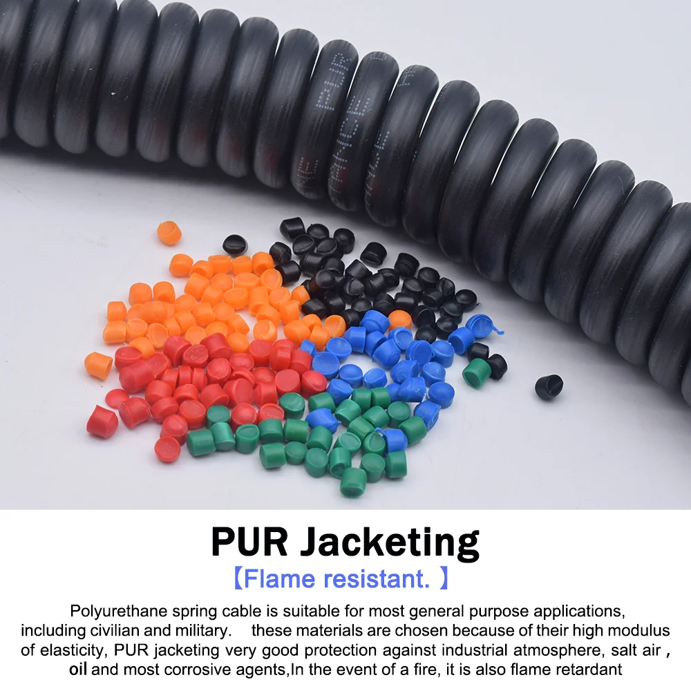 Spring Spiral Power Cable PUR Polyurethane Jacket Retractable Cord 2/3/4/5/6/7/8Core FlexibleTensile Extened Signal Control Wire