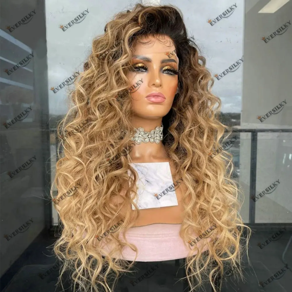 Loose Curly 360 Lace Frontal Wigs 100%Remy Indian Huaman Hair Omber Ash Brown Honey Blonde Mixed 5x5 Lace Closure Wig for Women