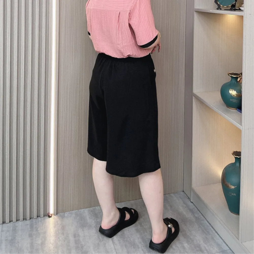 Zomer Dunne Wijde Pijpen Culottes Elastische Taille Shorts Vrouwen Plus Size Loos Casual Knielengte Broek