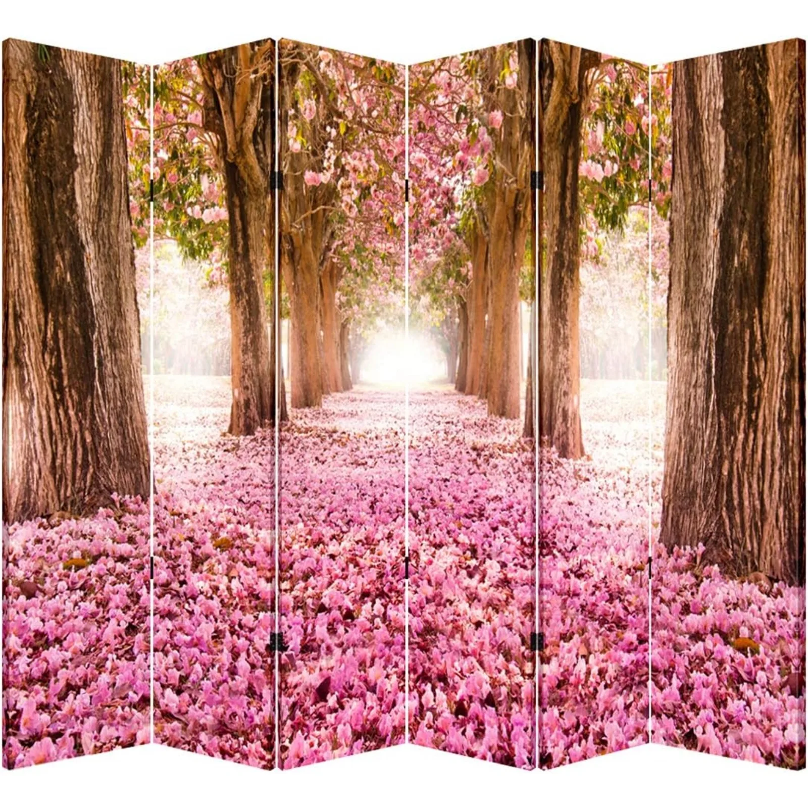 US 6 Panels Privacy Screen Room Divider Partition with Pink Pathway Canvas, Water Resistant for Living Room, Bathroom, Home