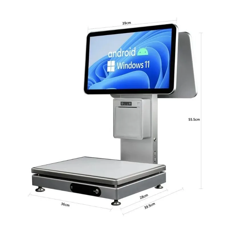 Retail POS Scale for Fruit Supermarket Convenience Store Dual Screen Cash Register Weighing Scale with Receipt Printer Machine
