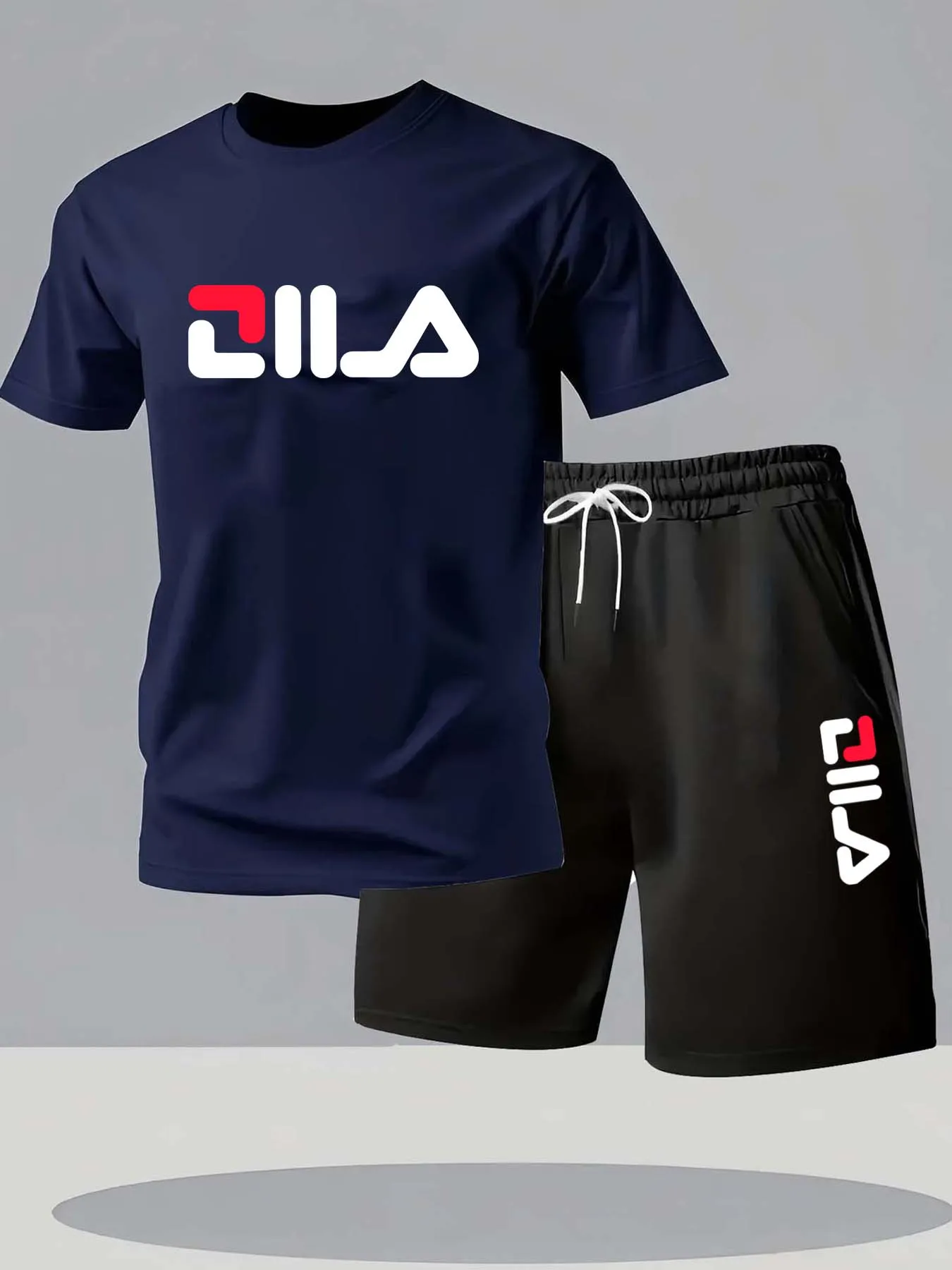 

Летний модный комплект шорт с круглым вырезом и короткими рукавами, удобная крутая дышащая ткань, модная деталь с буквенным принтом и отверстием