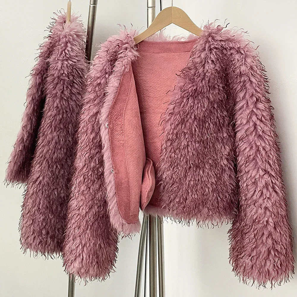 인조 모피 자켓 신상 패션 퍼 여성 가을 겨울 의류 따뜻한 두꺼운 V넥 숏 인조 여성 퍼 코트 여성용