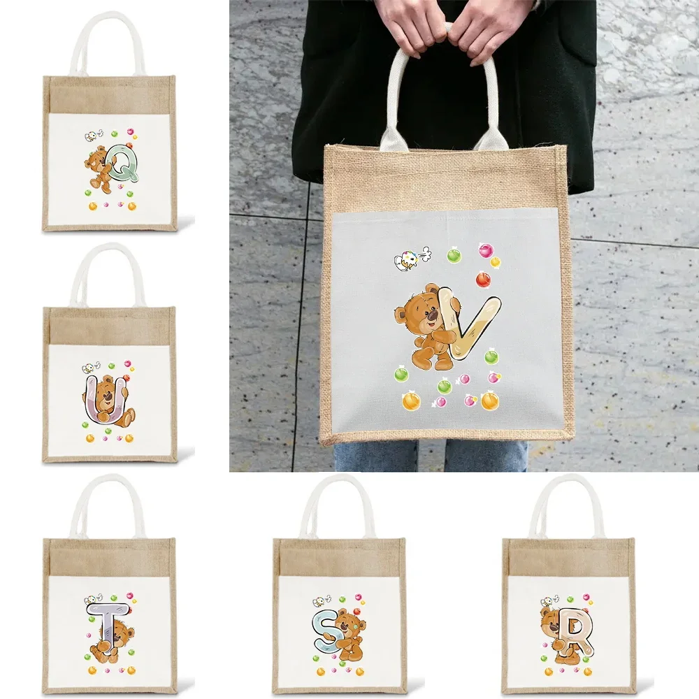 

Shopper Bag Large Capacity Commuting Tote Bag Portable Vintage Handbag Simplicity Shoulder Bag Bear Letter Printing