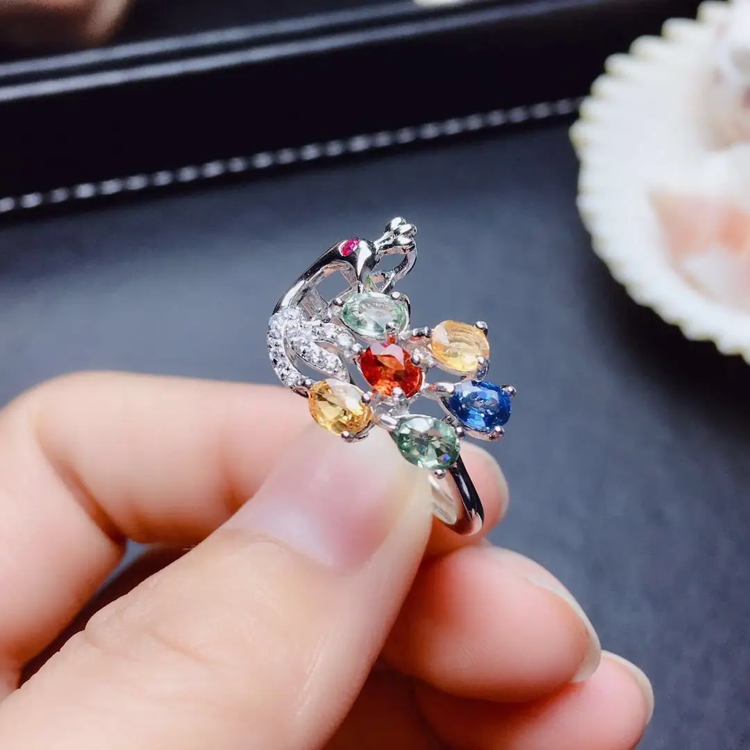 925  Silver S925 Pure Silver Peacock Ring New Creative Colorful Gem Open Ring Elegant Fine Jewelry For Ladies Daily Dating Wear