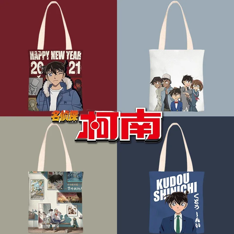 Detective conan-学生用キャンバスバッグ、大容量ショルダーバッグ、漫画ショッピング、環境保護、ファッション