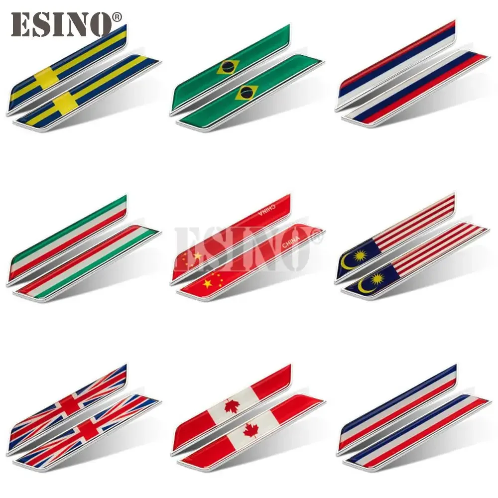 2 x Car Styling National Flag Metal Zinc Alloy 3D Adhesive Car Fender Emblem Badge Decorative Sticker Decal Auto Accessory