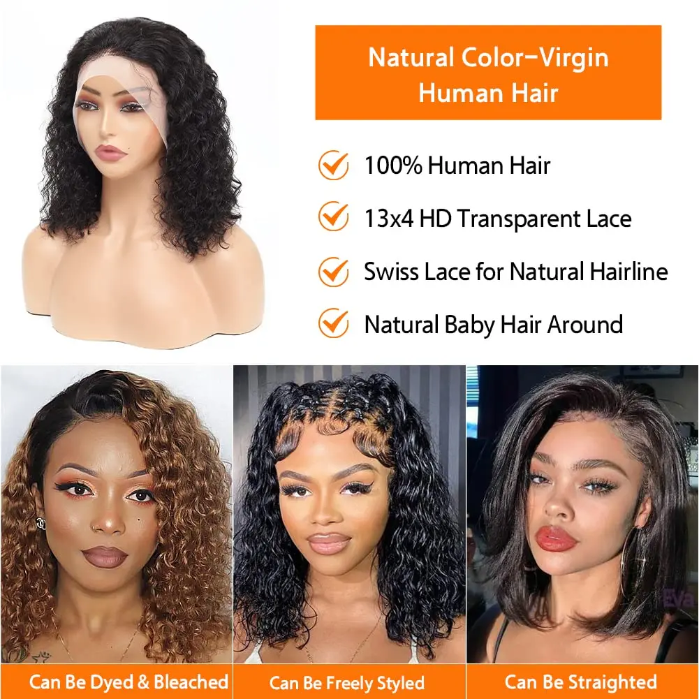 Short Curly Bob Wigs 13x4 Lace Front Wig Deep Wave Bob Wig Human Hair Wigs for Beginner 4x4 Lace Closure Glueless Wig