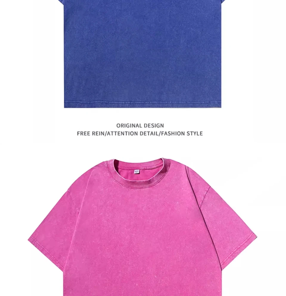 Maßgeschneiderte T-Shirts für Herren, Vintage-Look, Oversize-T-Shirt, Streetwear für Damen, Harajuku Casual Baumwoll-Kurzarmshirt mit Acid-Wash-Effekt – Detail 26