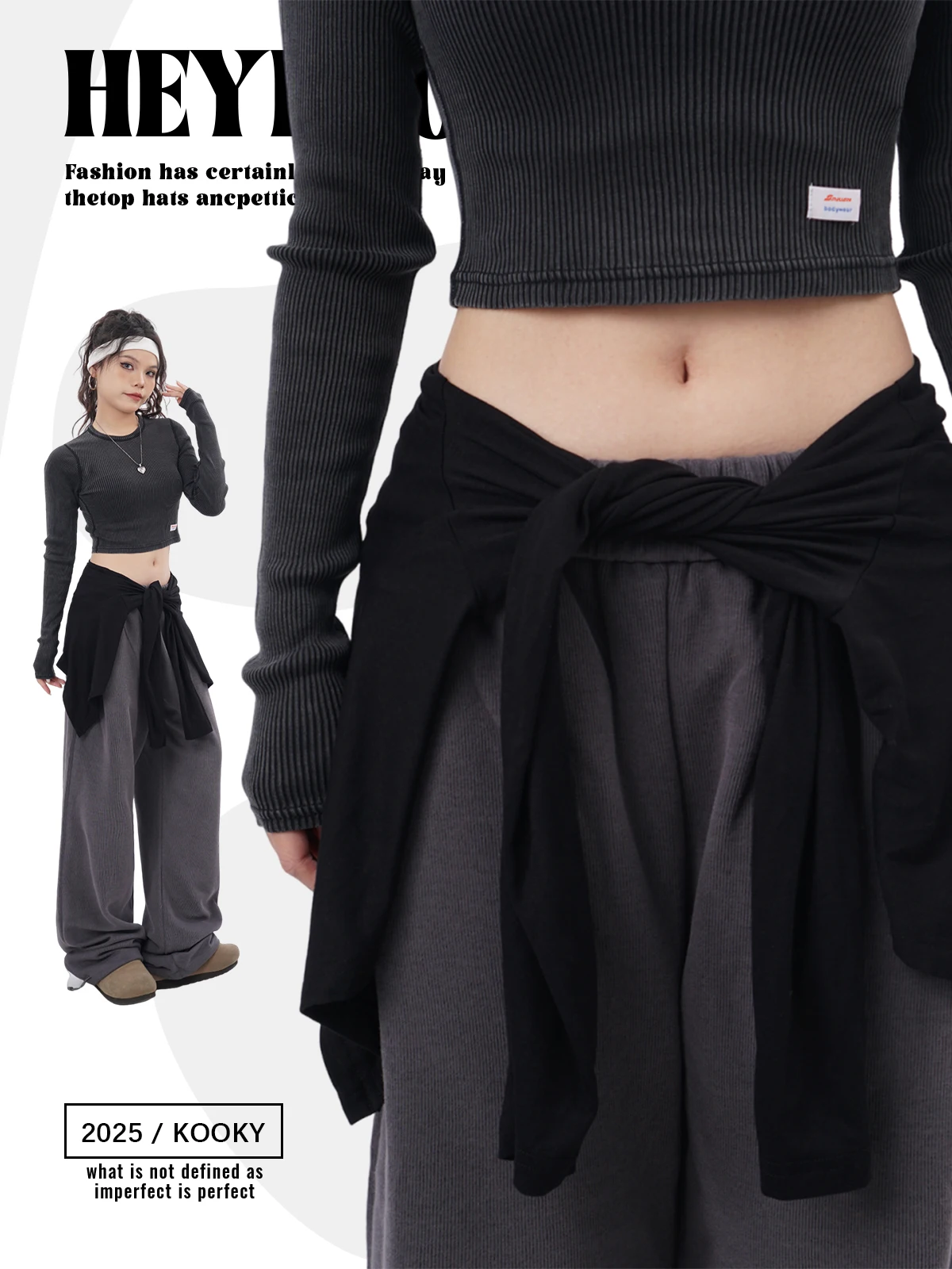 Black Knitted Jazz Dance Skirt Cover up Women's Asymmetrical One-Piece Butt Curtain Long Sleeve Short Length Cotton T-Shirt
