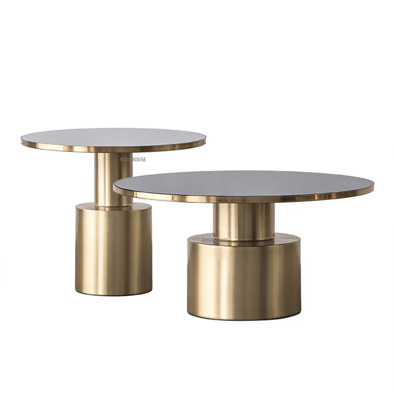 Nordic Luxury Metal Gold Coffee Table Side Modern Simple Coffee Tables Round Glass Living Room Home Furniture