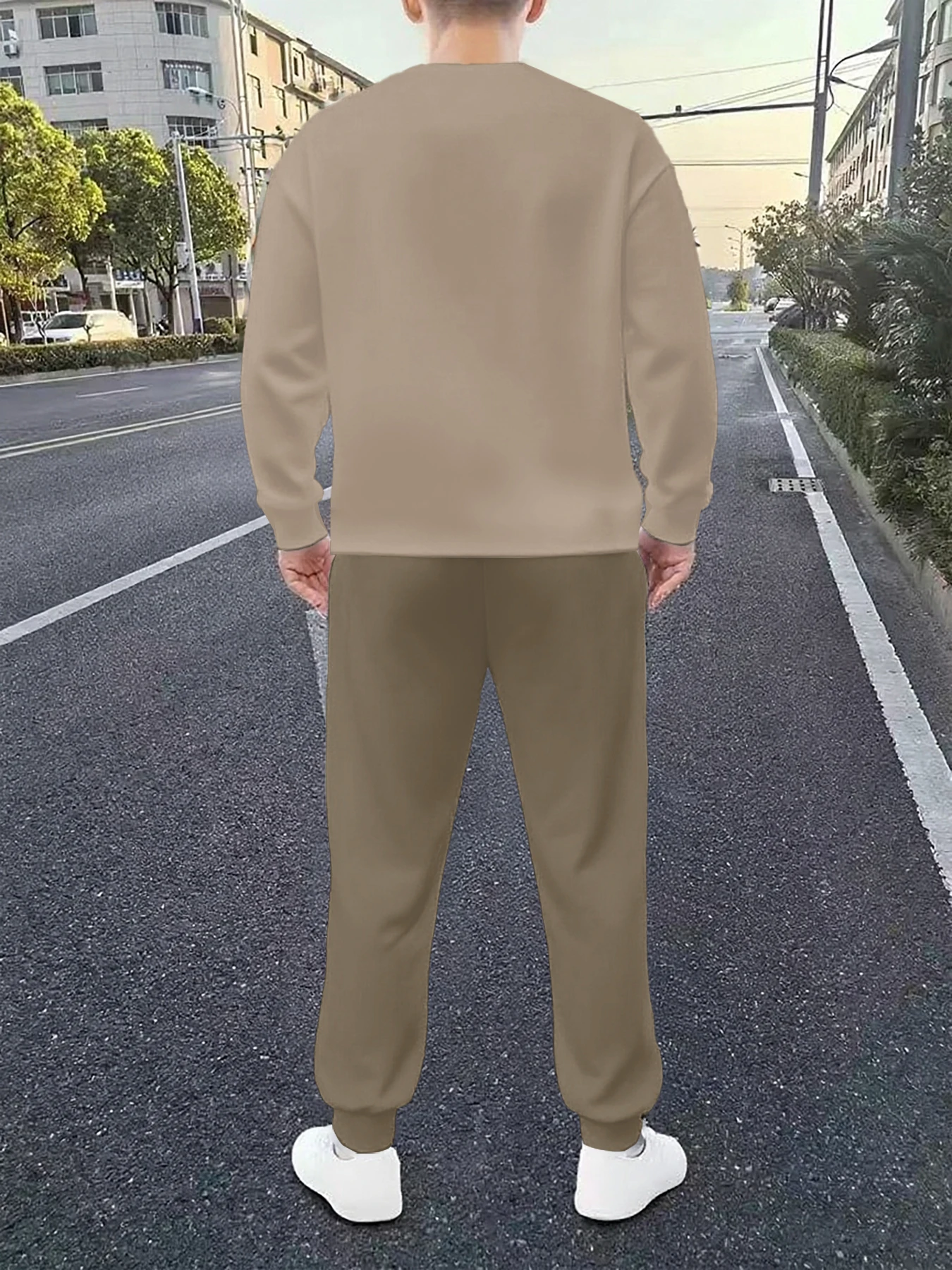 Nova primavera e outono camiseta de manga longa masculina e calças compridas definir diário rua moda masculina camiseta de manga longa