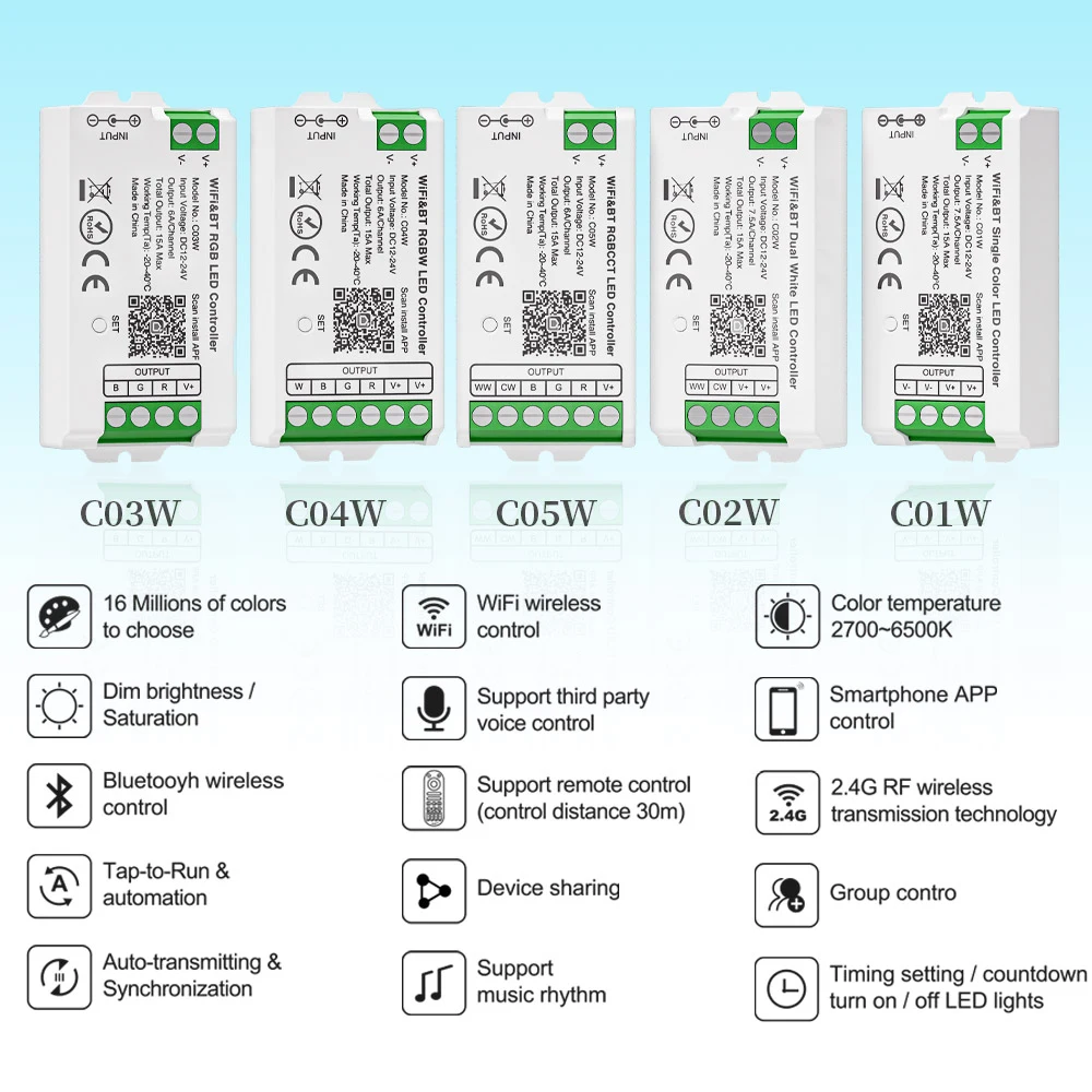 Tuya wifi smart led controller c01w-c05w 2,4 ghz alexa google home bluetooth stimme dim rgb rgbw rgbcct led lichtst reifen DC12-24V