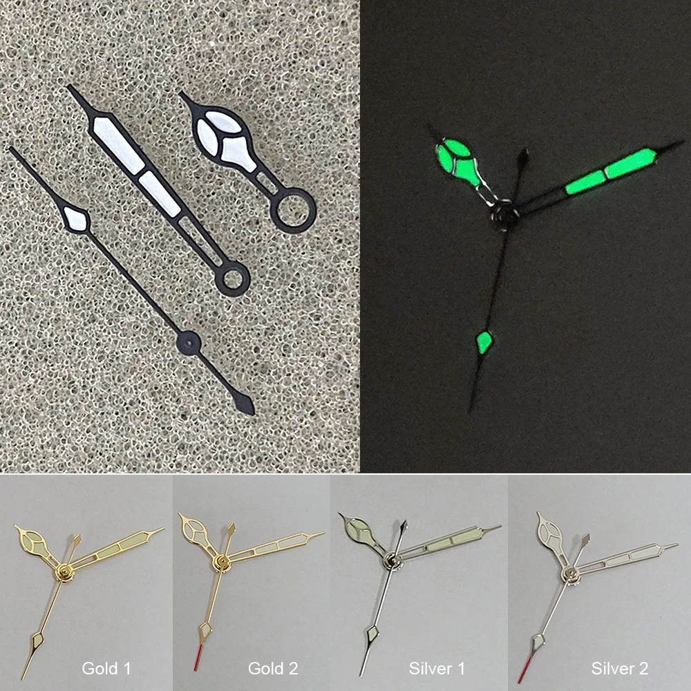 Black/Gold/Silver Watch Hands Green Luminous Pointers for NH35 NH36 4R 7S Movement Replacement Watch Accessories