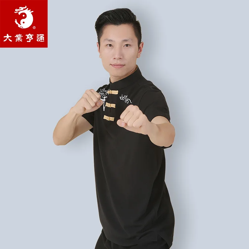 Cotton Linen Men Tai Chi Kungfu Martial Arts Shirts Chinese Style Printing Sweatshirt  Short Sleeve Wushu Casual Workout Shirt