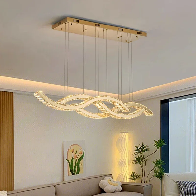 Imagem -02 - Lustre de Teto Moderno para Sala de Jantar Decoração de Luxo para Casa Luzes Pendentes de Cristal Brilho Dourado Lâmpada Led Regulável Longa