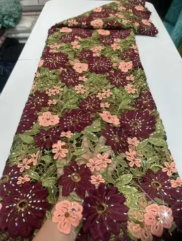 African Guipure Cord Lace Fabric with Rhinestone High Quality Water Soluble for Nigerian Party Dress Sewing 2026