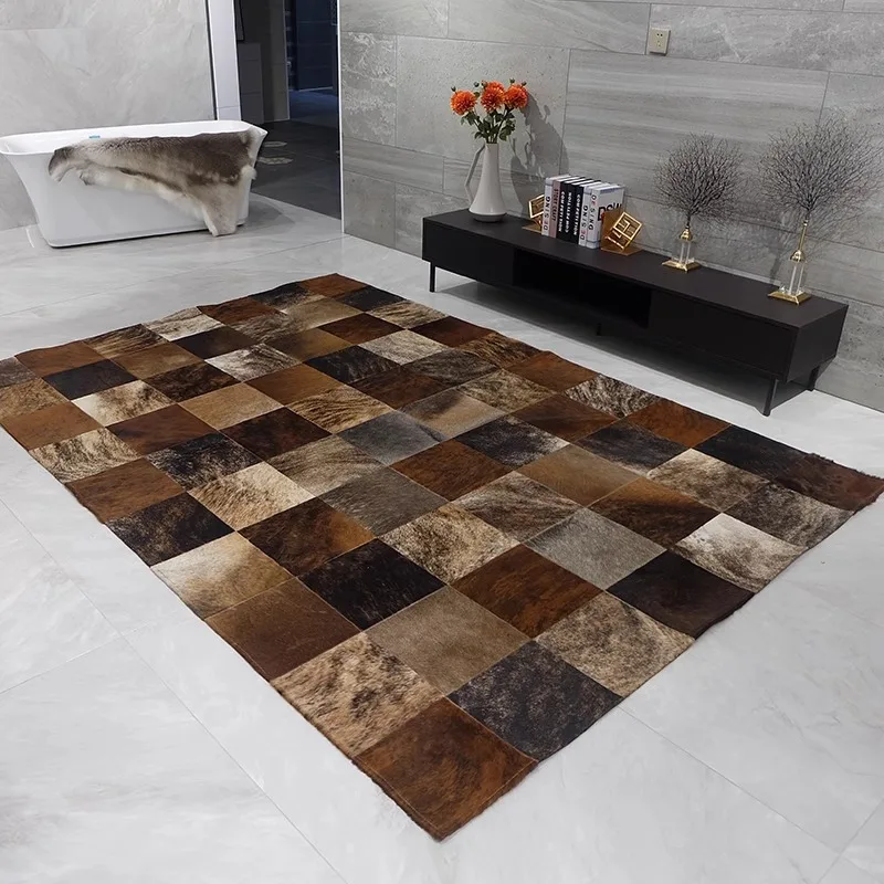 American Natural Cowhide Luxury Living Room Carpet Sofa Bed Area Rugs Bedroom Large Real Cow Leather Rug Customize Anti-Slip Mat